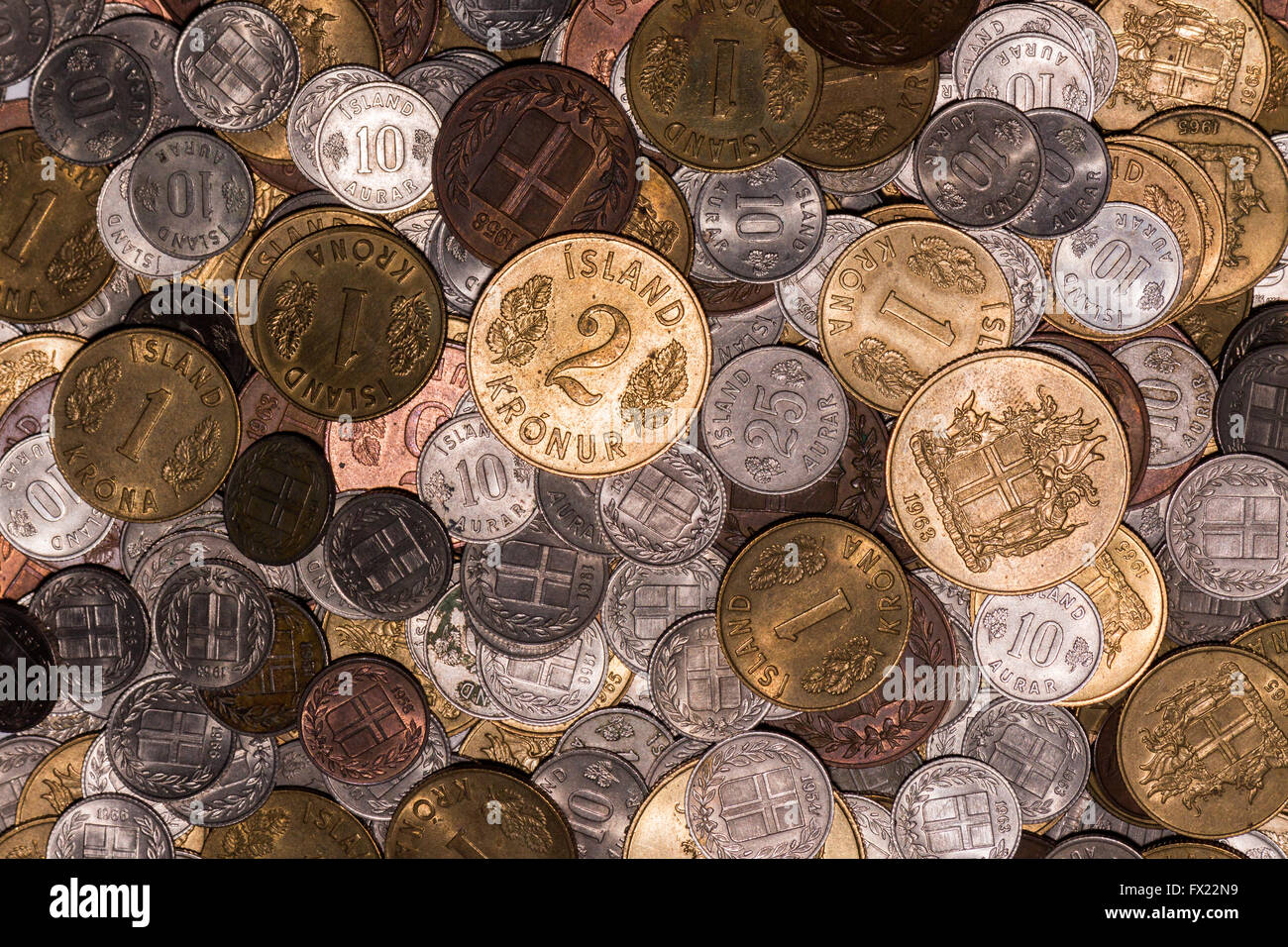 Vecchia moneta islandese (krona) Foto Stock