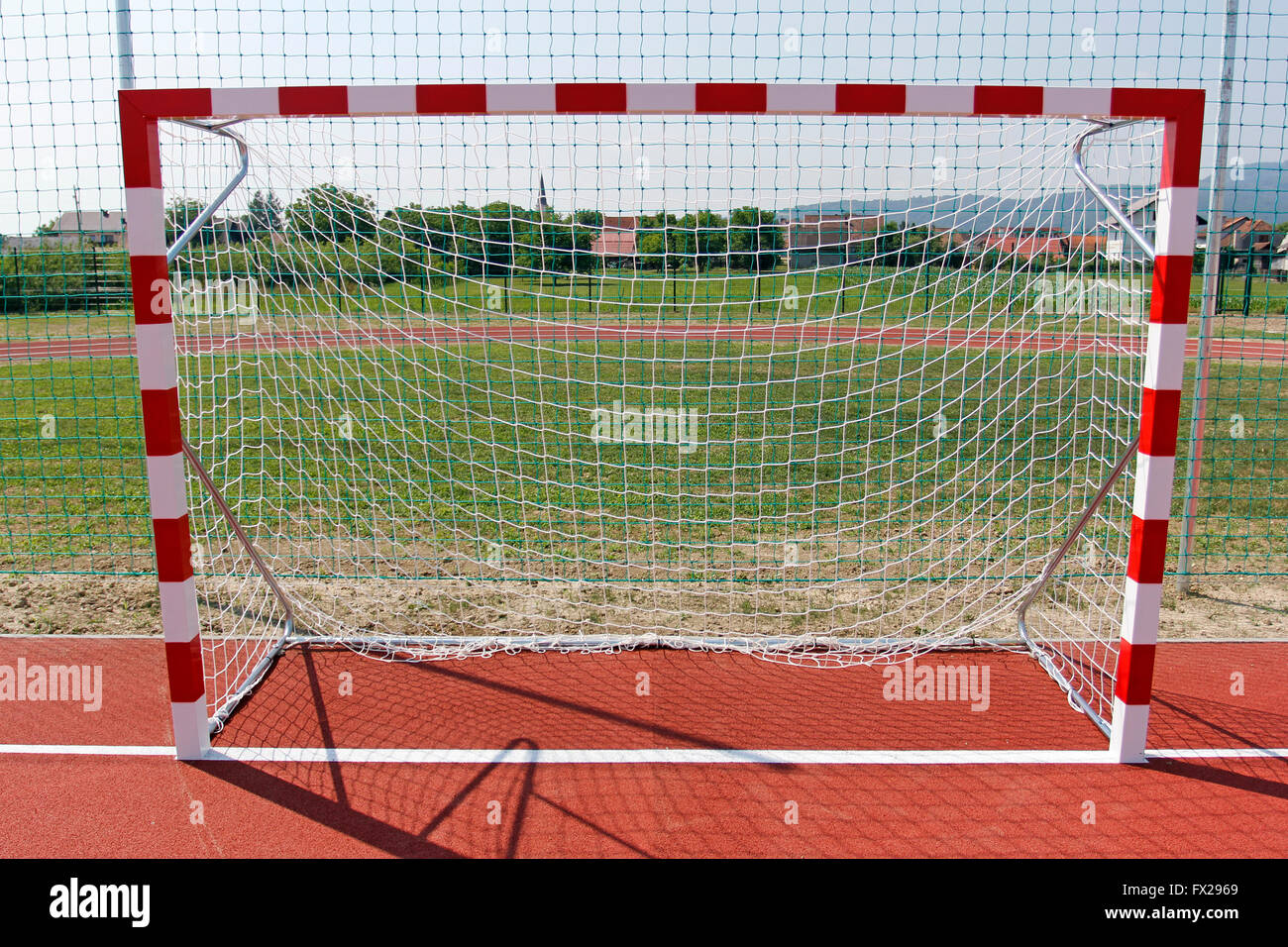 Il bianco e il rosso obiettivo per il calcio, calcetto, pallamano. Foto Stock