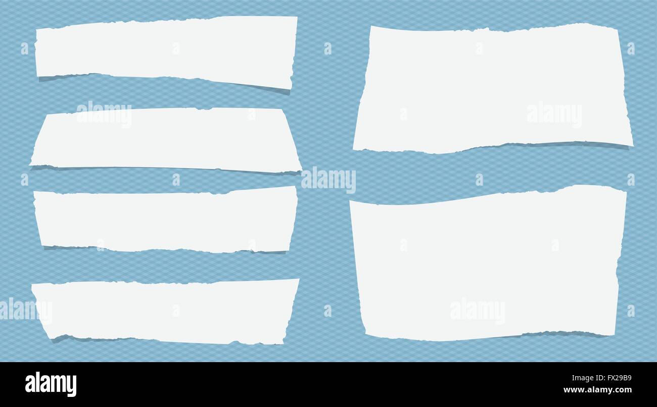 Pezzi di bianco strappato nota carta con spazio copia incollata sul quadrato modello blu Illustrazione Vettoriale