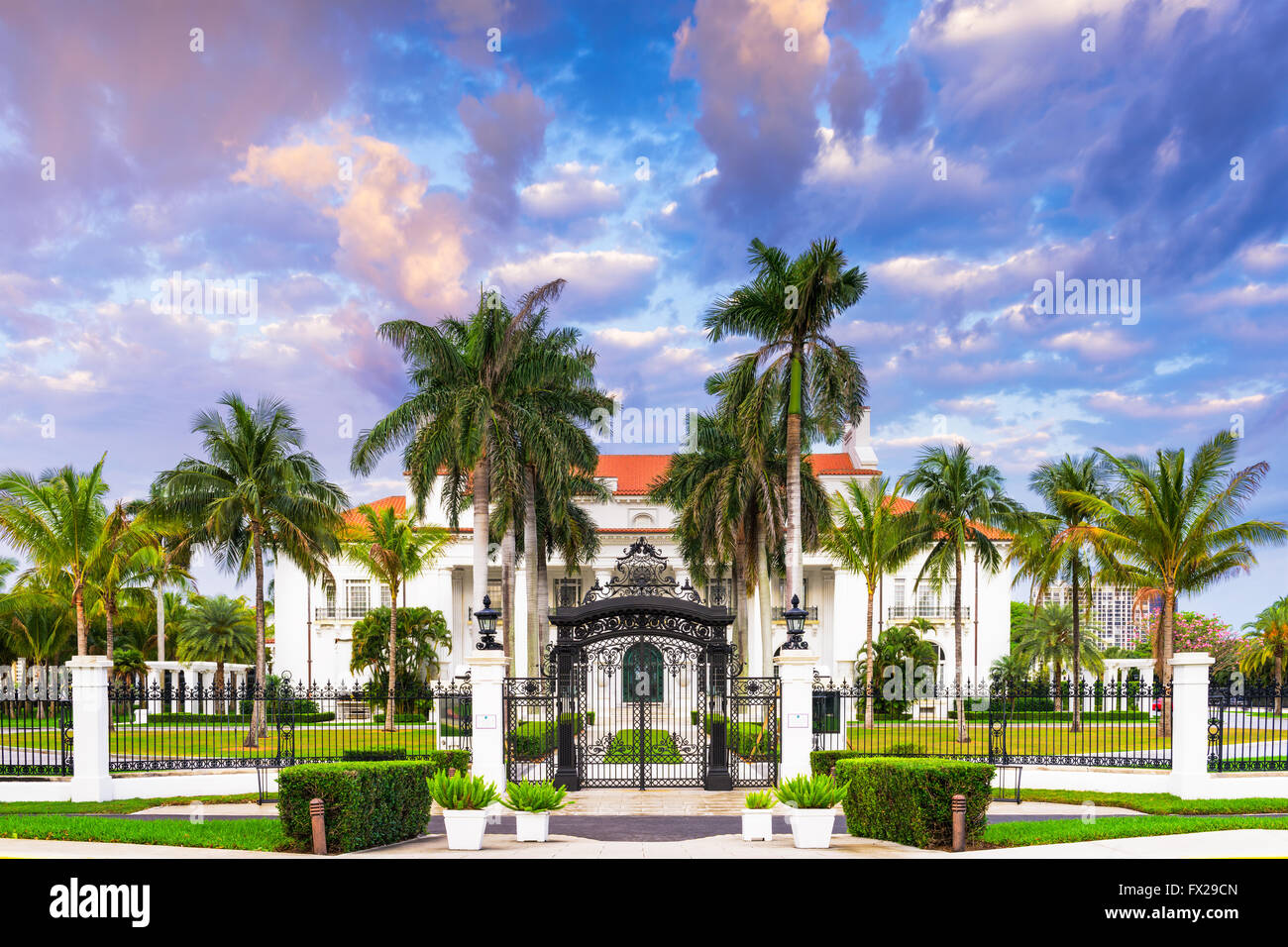 Il Flagler Museum esterno e motivi di West Palm Beach, Florida, Stati Uniti d'America. Foto Stock