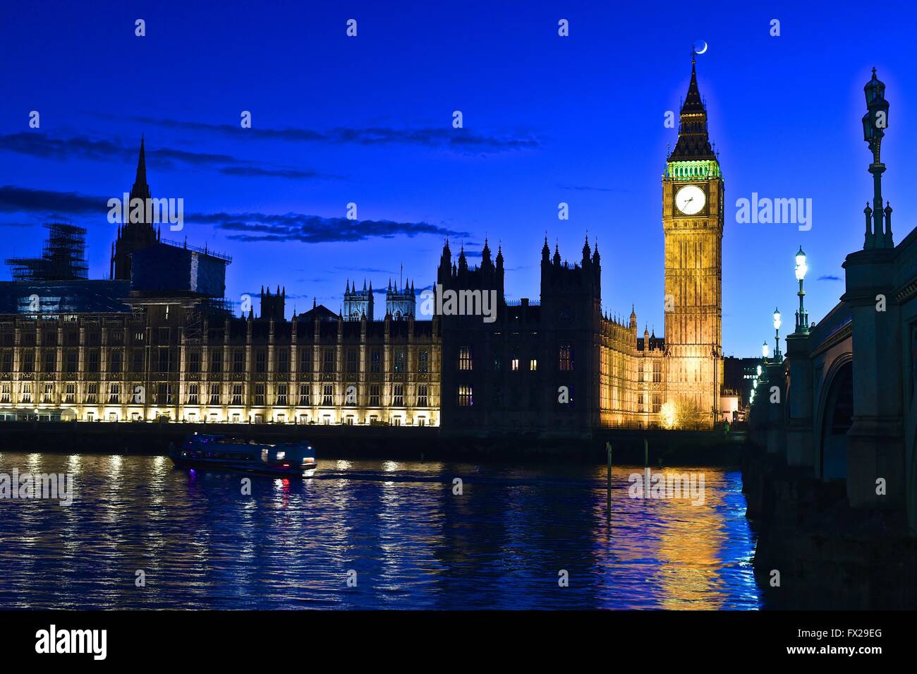 Night Shot del Big Ben e Westminster Bridge Foto Stock
