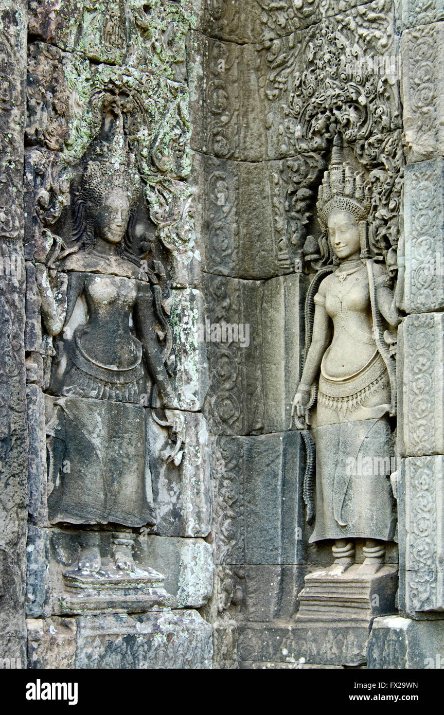 Rappresentazione Apsara, tempio Bayon Angkor Thom, Siem Reap, Cambogia, Patrimonio Mondiale dell UNESCO Foto Stock