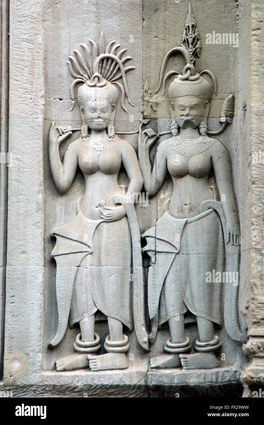 Rappresentazione Apsara, Angkor Wat, Siem Reap, Cambogia, Patrimonio Mondiale dell UNESCO Foto Stock