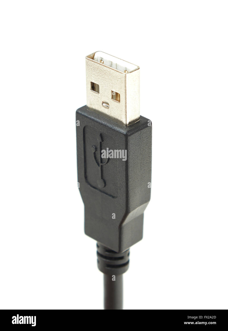 Spina USB isolato su uno sfondo bianco Foto Stock