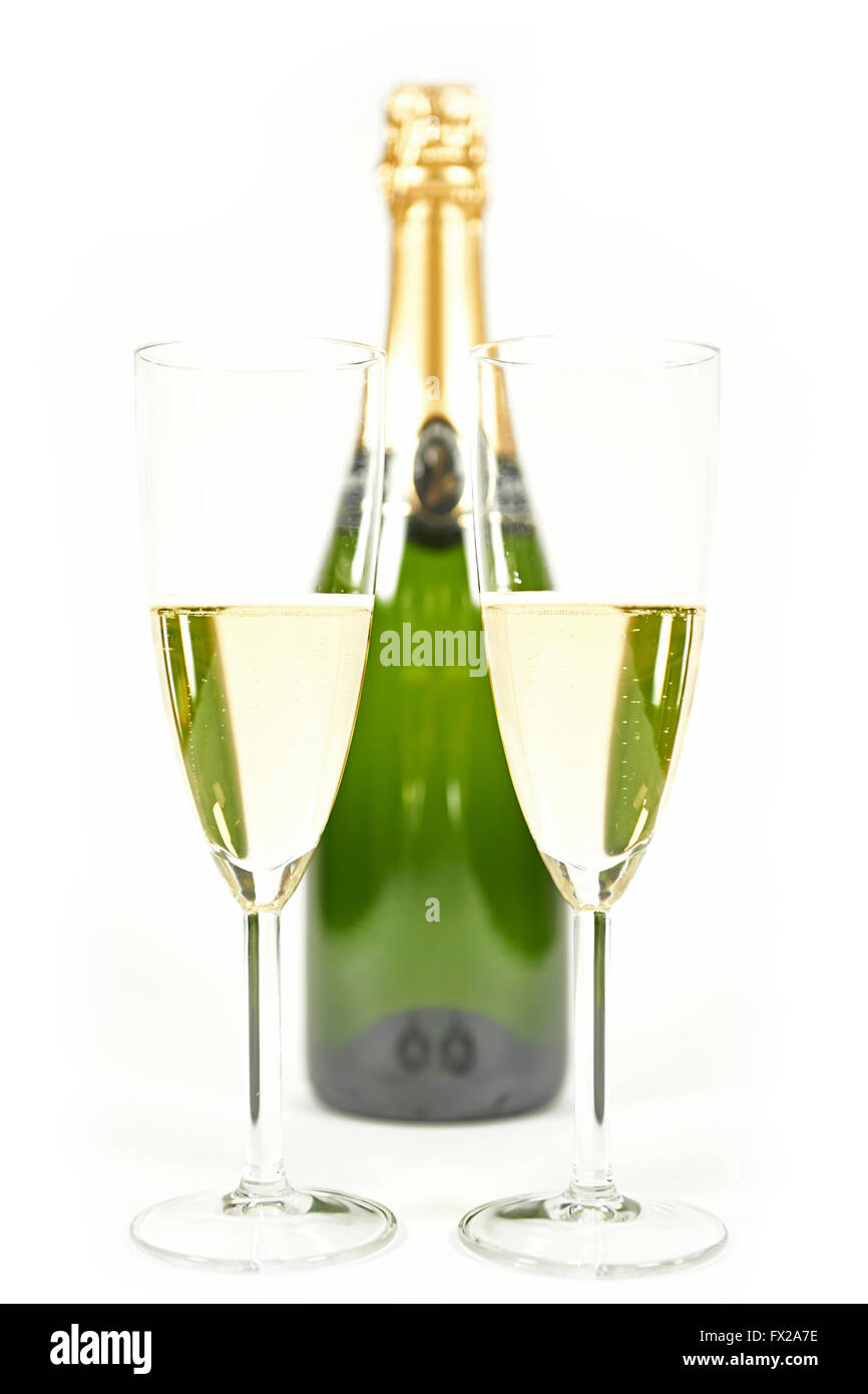 Champaign sparare ad alta chiave con sfondo bianco Foto Stock