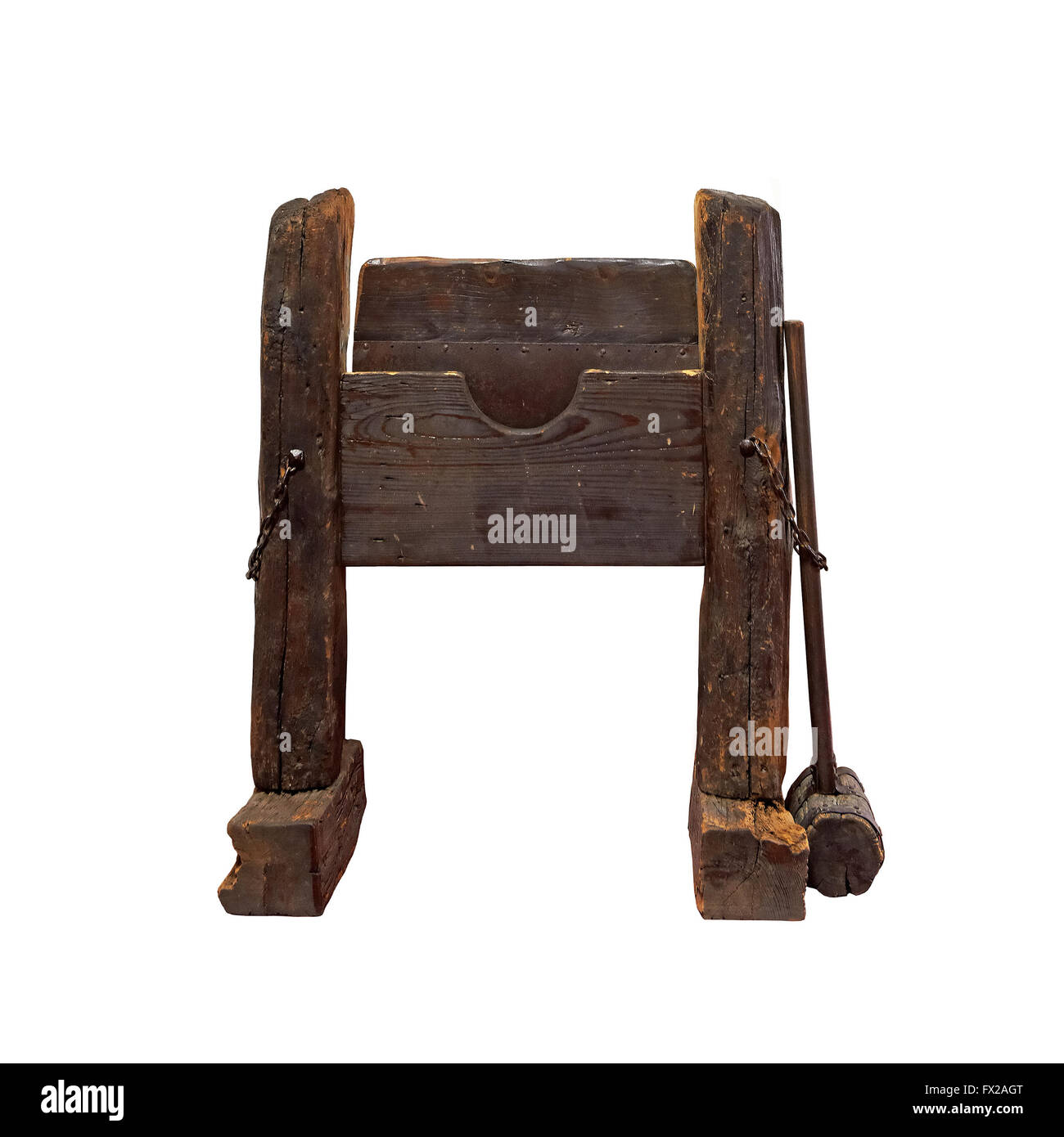 La tortura medievale strumento isolato su uno sfondo bianco Foto Stock
