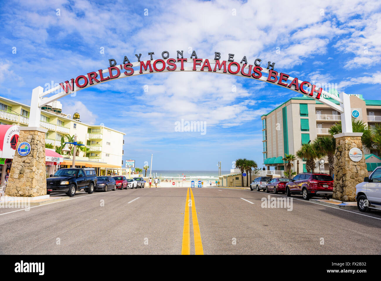 Segno di spiaggia a Daytona Beach, Florida, Stati Uniti d'America. Foto Stock