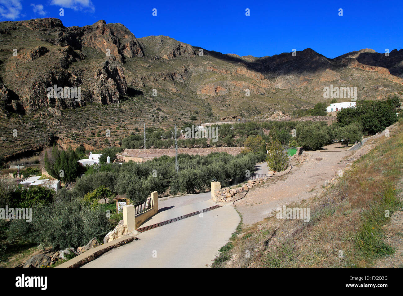 Paesaggio di campagna, Sierra Alhamilla montagne, Nijar Almeria, Spagna Foto Stock
