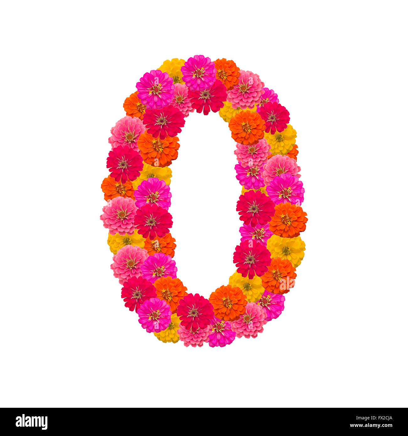 Numeri 0 realizzato da fiori Zinnias Foto Stock