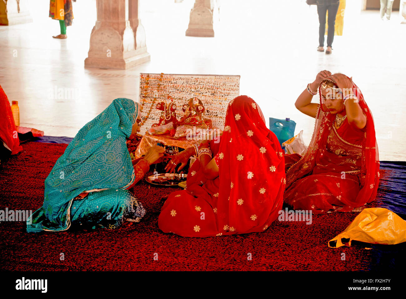 Venditori di gioielli in City Palace Jaipur. Foto Stock