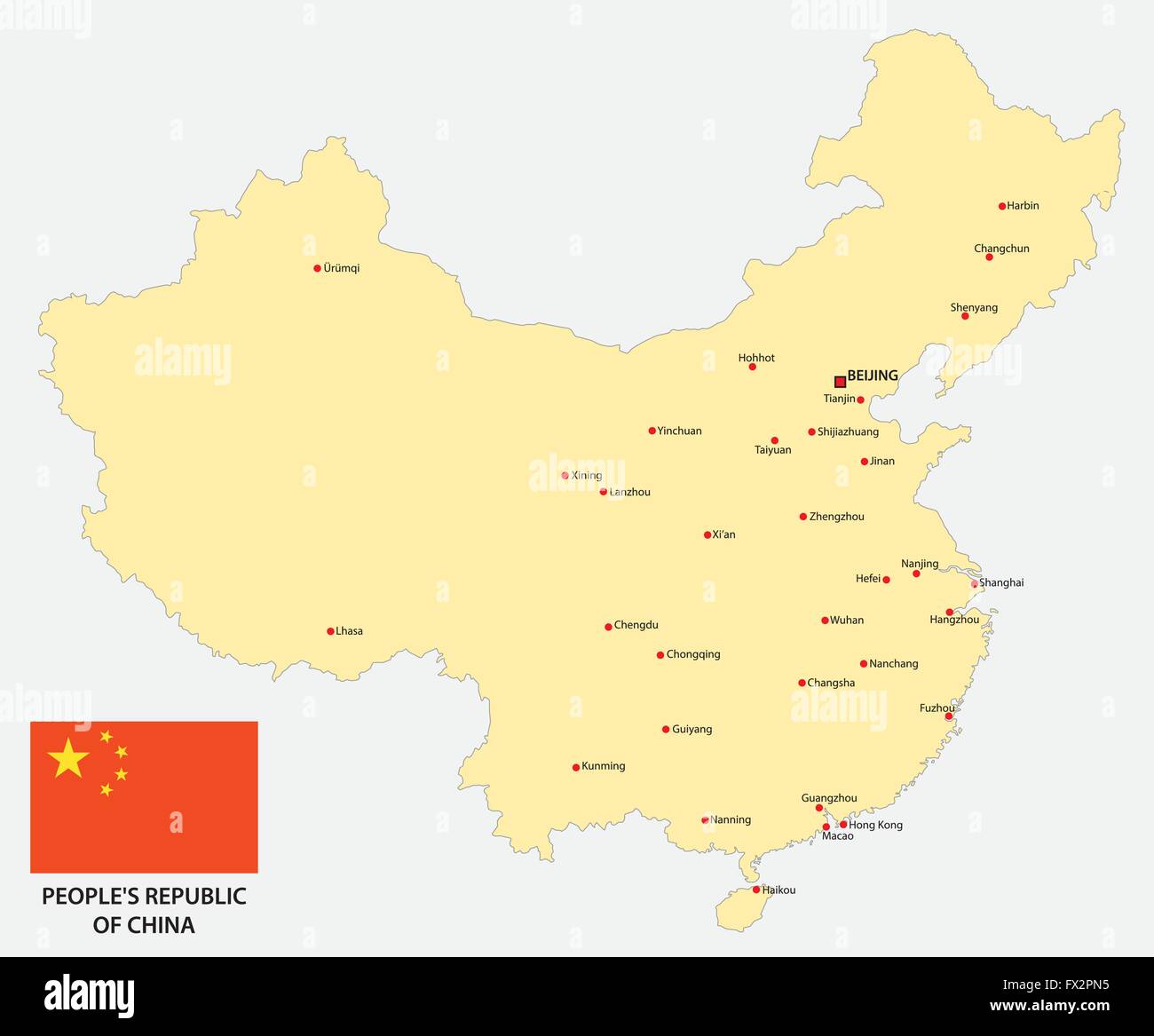 Cina mappa con bandiera Illustrazione Vettoriale