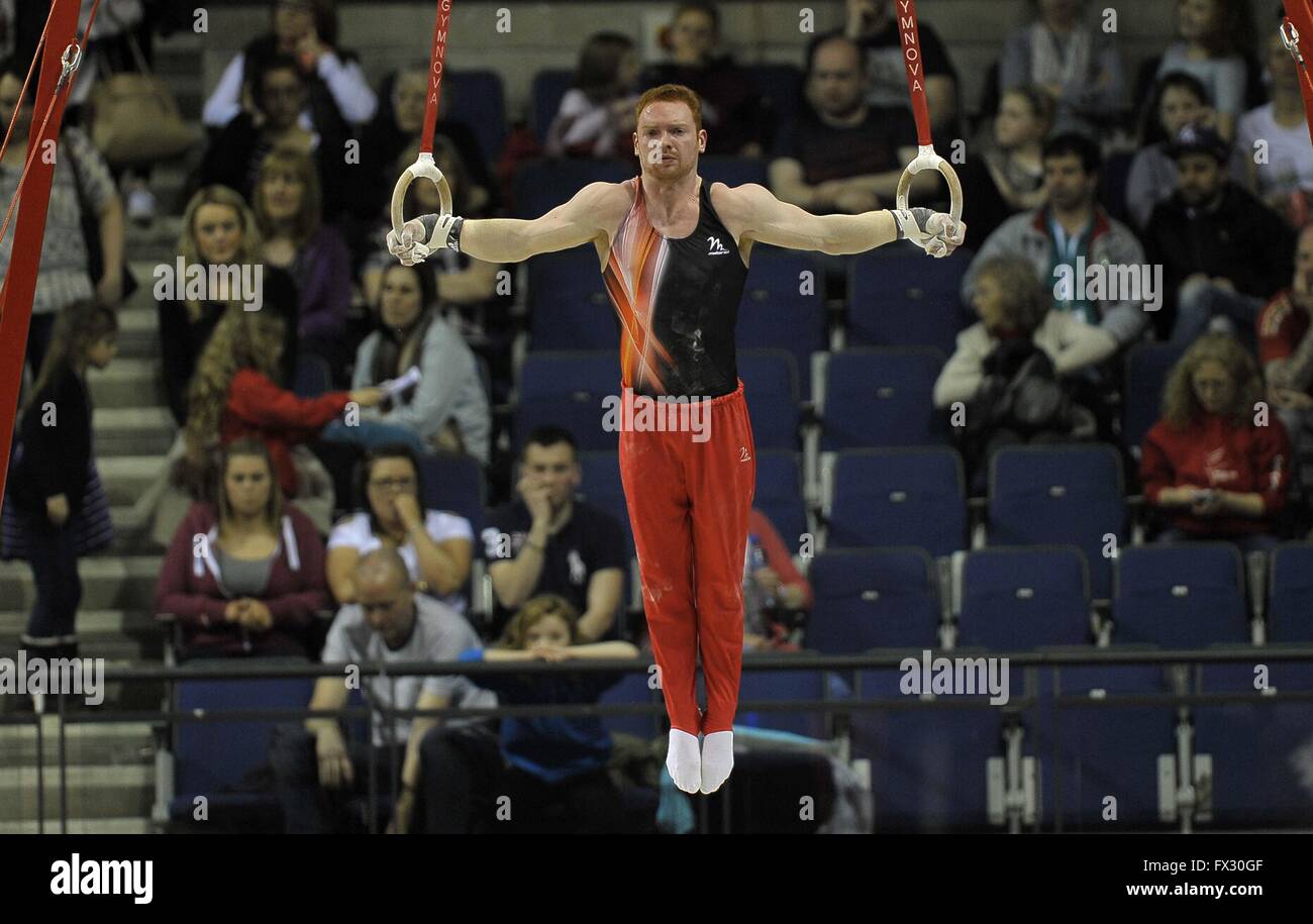 Liverpool, Regno Unito. Il 9 aprile 2016. Daniel Purvis. Anelli. mag. British ginnastica Championships 2016. Echo Arena. Liverpool. Regno Unito. 09/04/2016. Credito: Sport In immagini/Alamy Live News Foto Stock