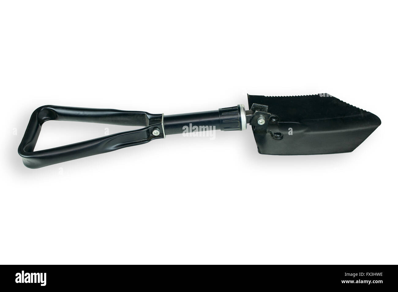 Campeggio di piegatura la pala su sfondo bianco Foto Stock