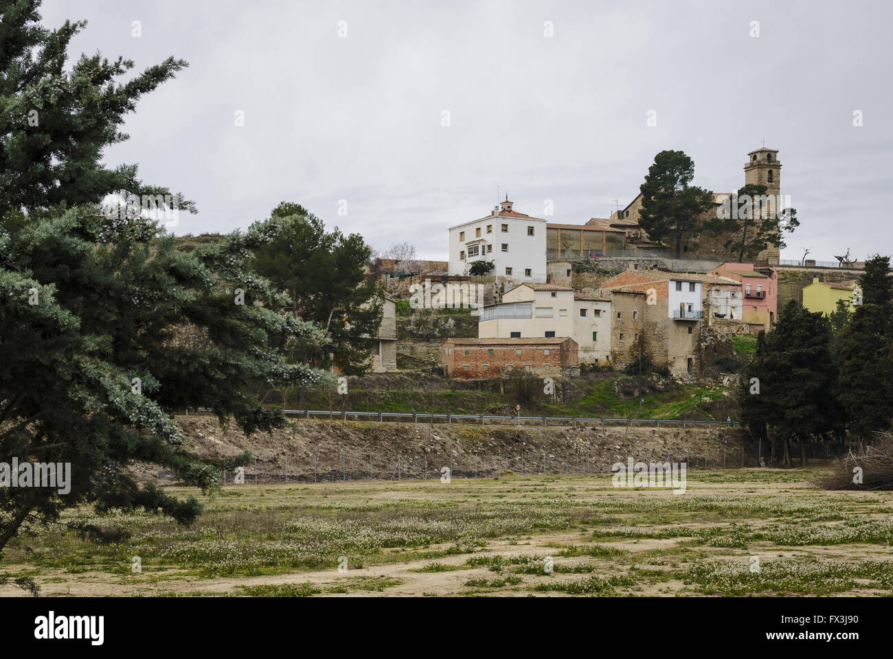 Un paesaggio rurale in Sentiu de Sió, provincia di Lleida, Catalogna, Spagna Foto Stock