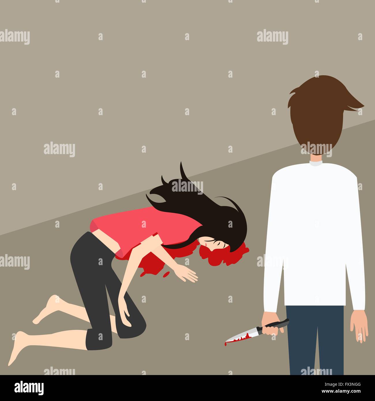 Caso di omicidio uomo pugnalato donna con sangue di coltello illustrazione vettoriale Illustrazione Vettoriale