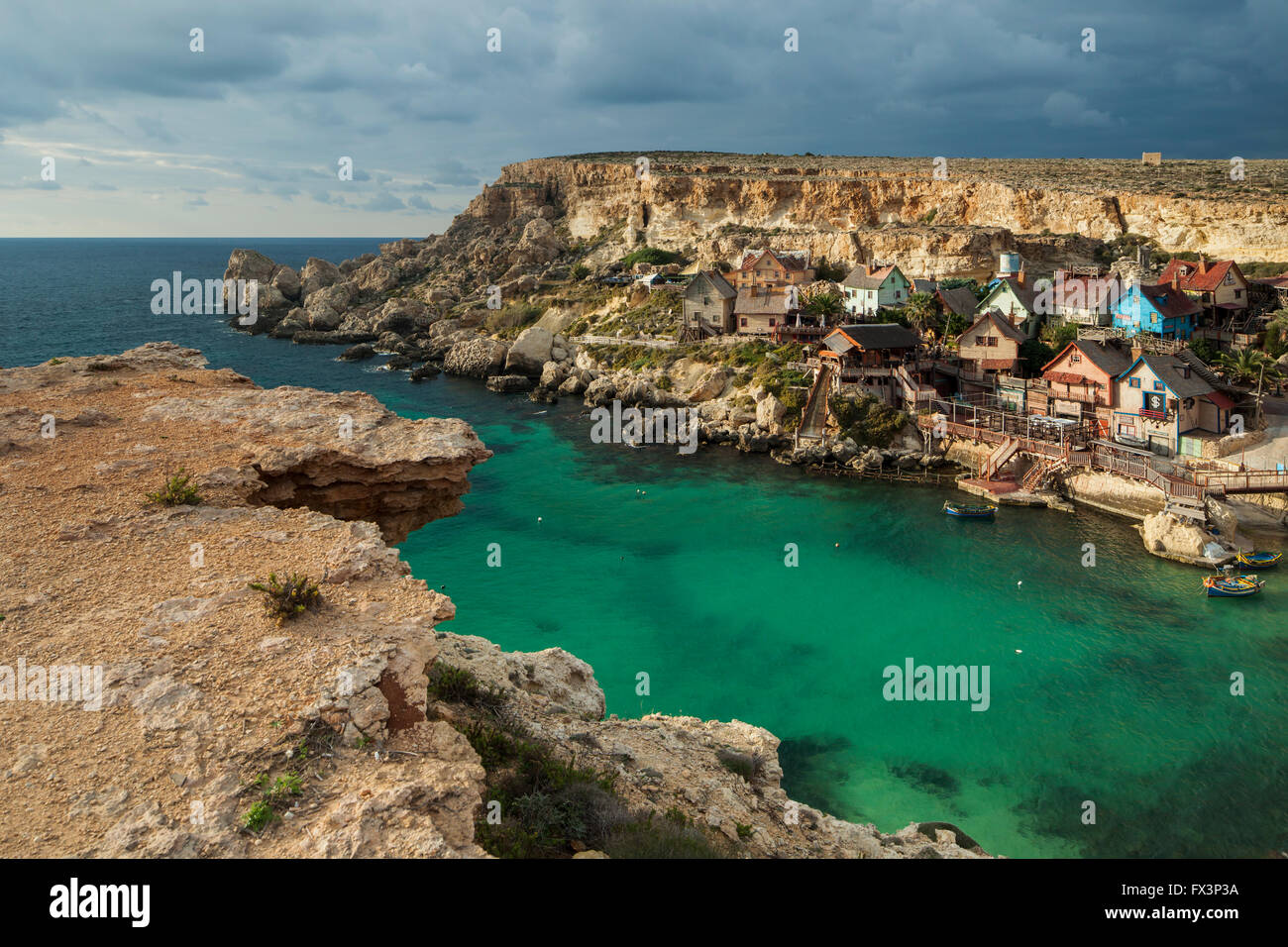 'Popeye Village' vicino a Mellieha, Malta. Foto Stock