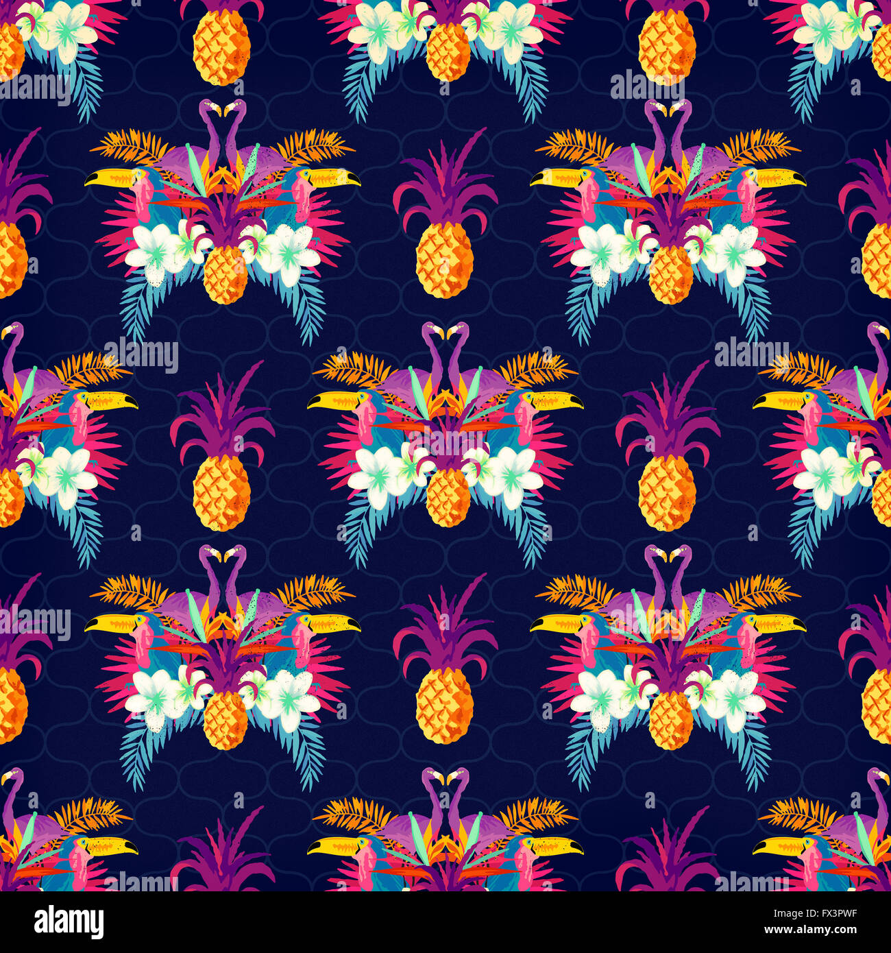 Vivid Tropical Seamless Pattern. colorato sfondo tropico Foto Stock