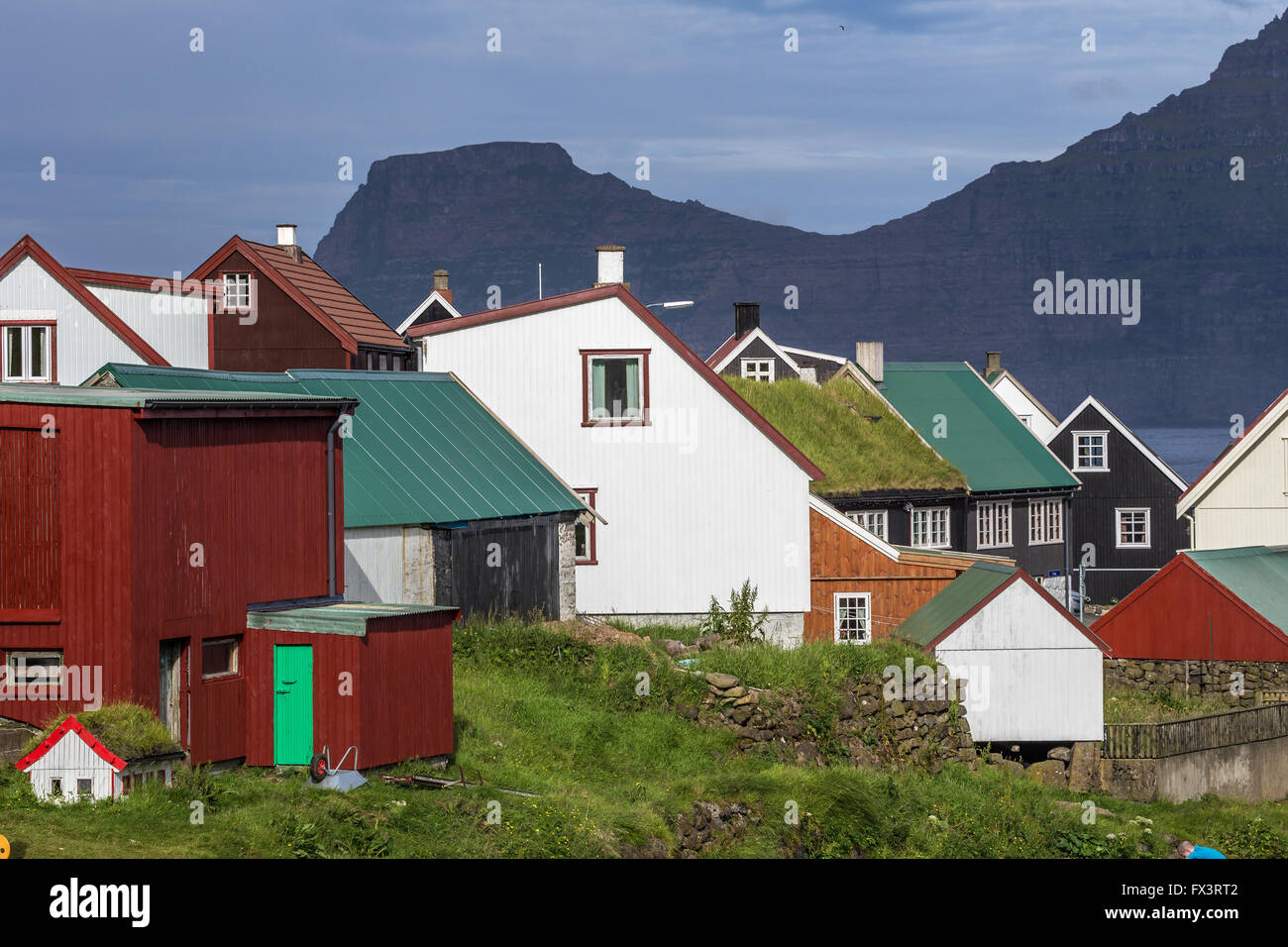 Villaggio di Gjogv sulle Isole Faerøer Foto Stock
