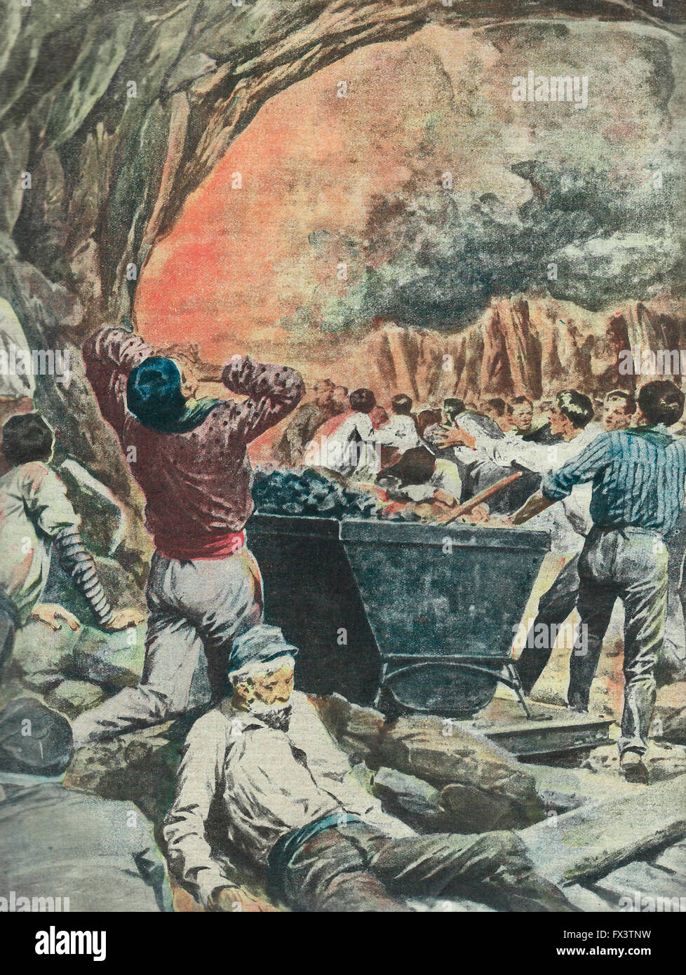 Le tragedie del ' umida di fuoco": la spaventosa agonia di 300 minatori vittime di una esplosione che ha provocato il fuoco di una miniera in inglese. Novembre 1914 Foto Stock