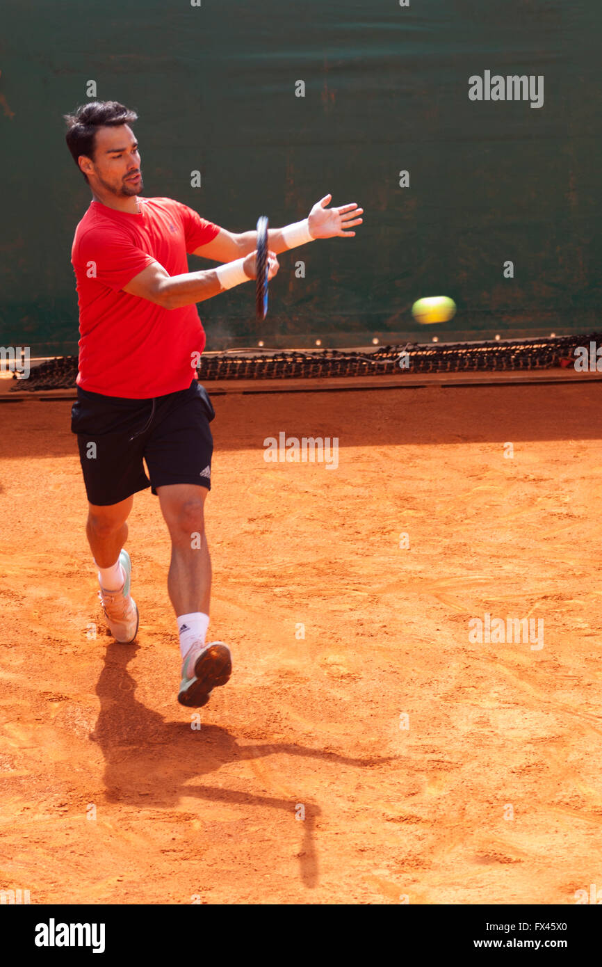 Montecarlo Rolex Masters ATP, Monaco. Fabio Fognini durante una sessione di formazione Foto Stock