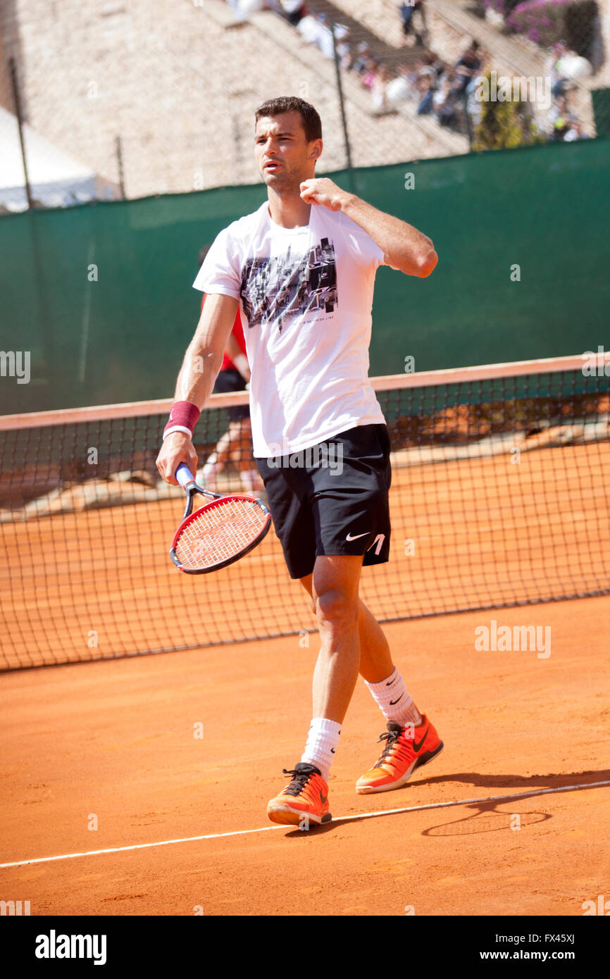 Montecarlo Rolex Masters ATP, Monaco. Grigor Dimitrov sulla corte durante una sessione di formazione Foto Stock