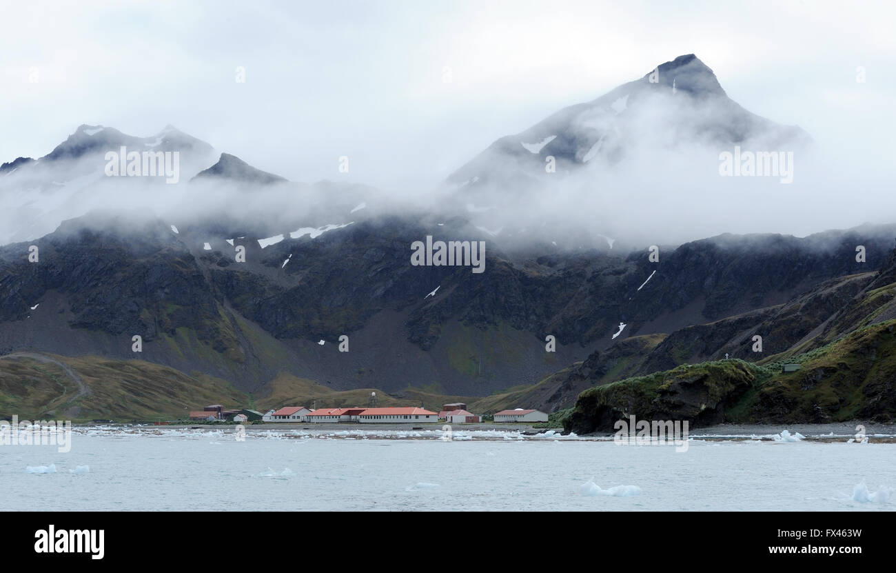 Amministrazione moderna e di edifici di ricerca su King Edward Point, Grytviken, Georgia del Sud. Foto Stock