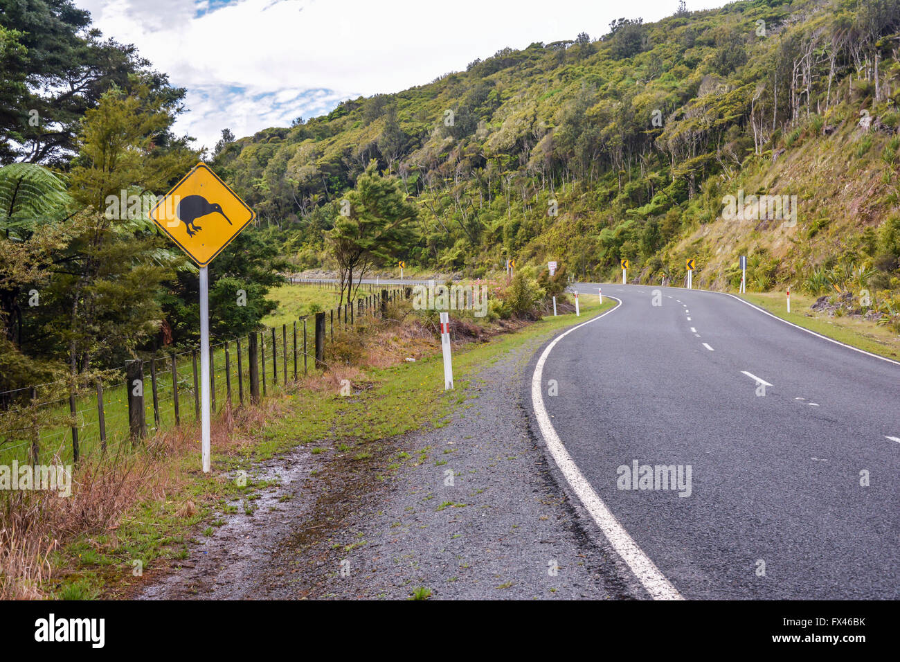 Segnale di avvertimento per Kiwi attraversando sull'Isola Settentrionale della Nuova Zelanda Foto Stock
