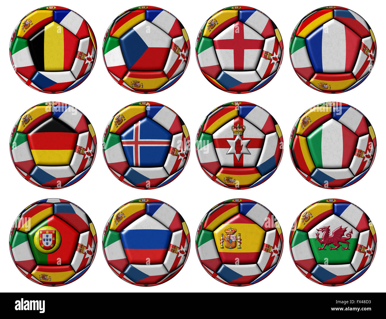 Le sfere con flag di vari paesi europei Foto Stock