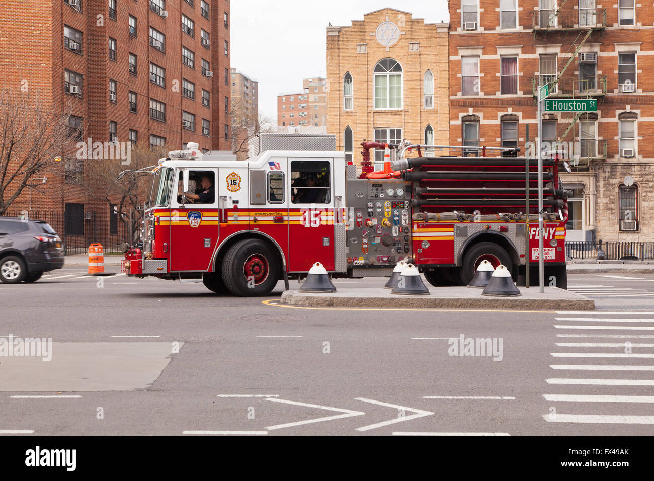 Camion dei pompieri , Lower East Side di New York City, Stati Uniti d'America. Foto Stock