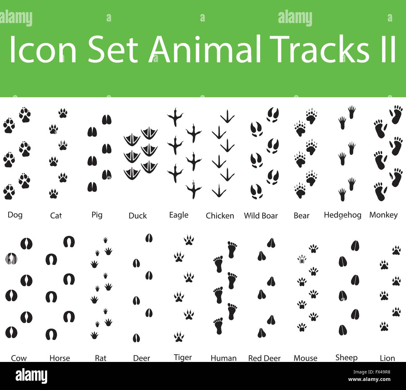 Icona impostare le tracce degli animali II con 20 icone per un utilizzo creativo in graphic design Illustrazione Vettoriale