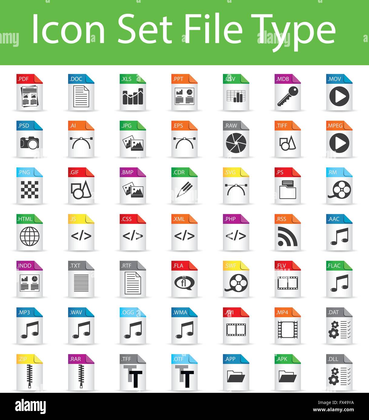 Il set di icone di file con 49 icone per un utilizzo creativo in graphic design Illustrazione Vettoriale