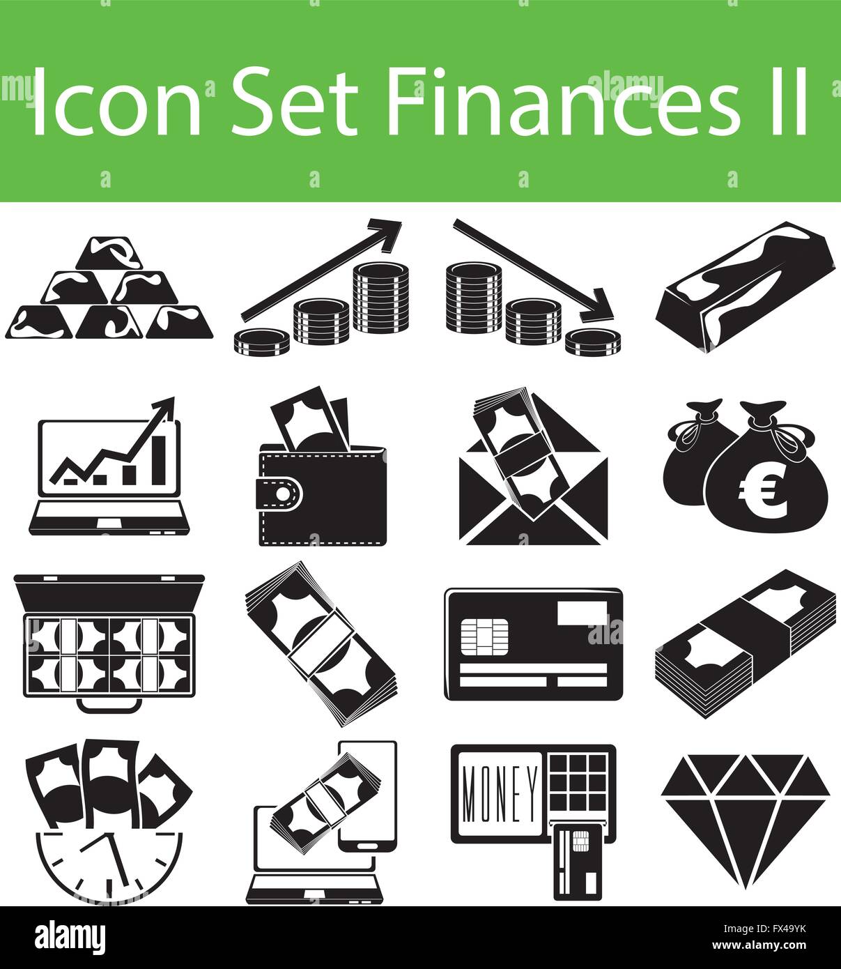 Icona impostare le finanze II con 16 icone per un utilizzo creativo in graphic design Illustrazione Vettoriale