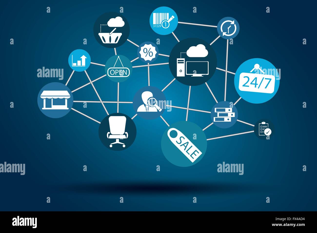 Il vettore grafico lavoro in rete, Internet, Web e Business per acquistare diversi Illustrazione Vettoriale