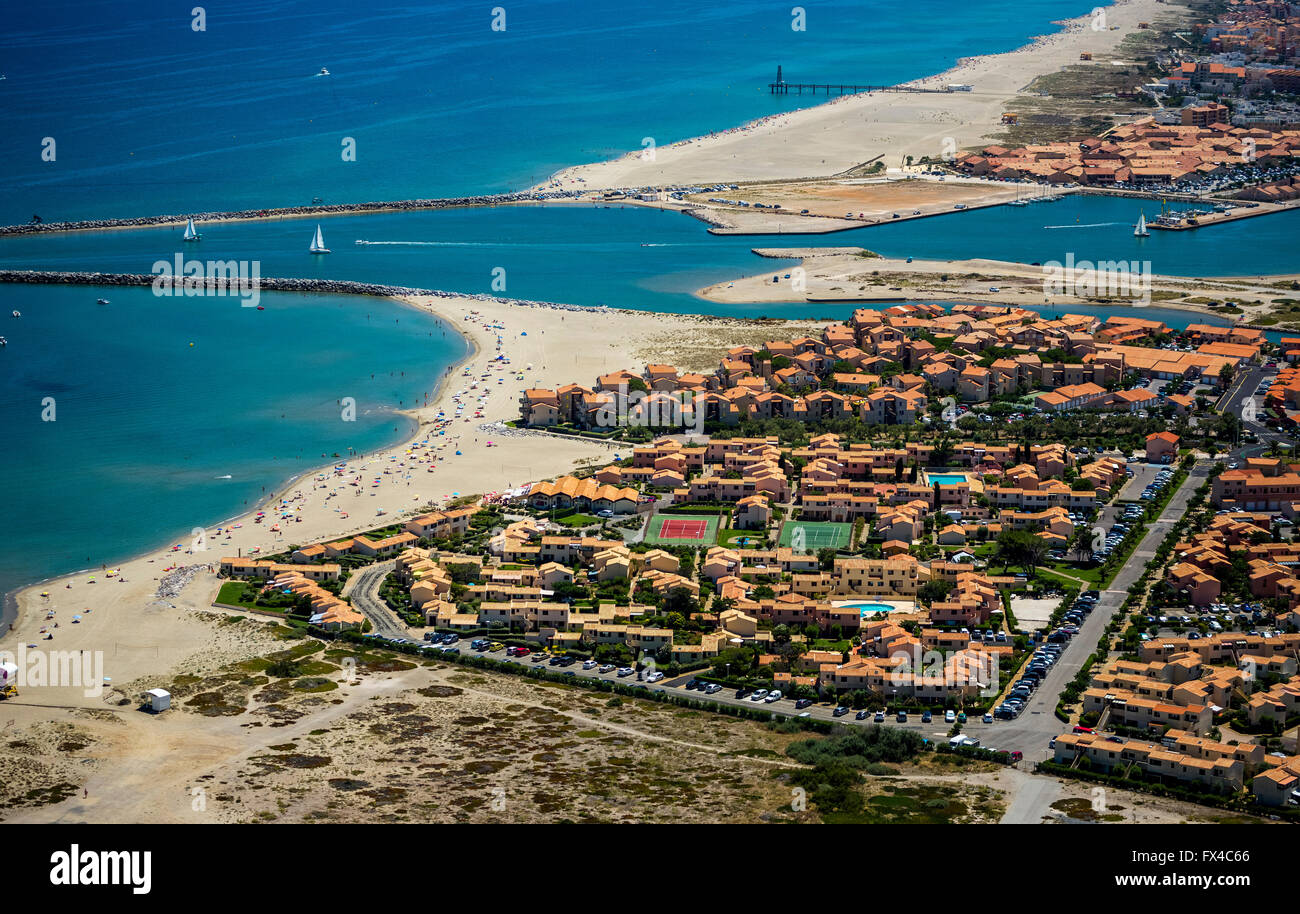 Vista aerea, Port Leucate, parchi di vacanze, località turistica, resorts, Leucate, France, Languedoc-Roussillon, Francia, Mediterranea Foto Stock