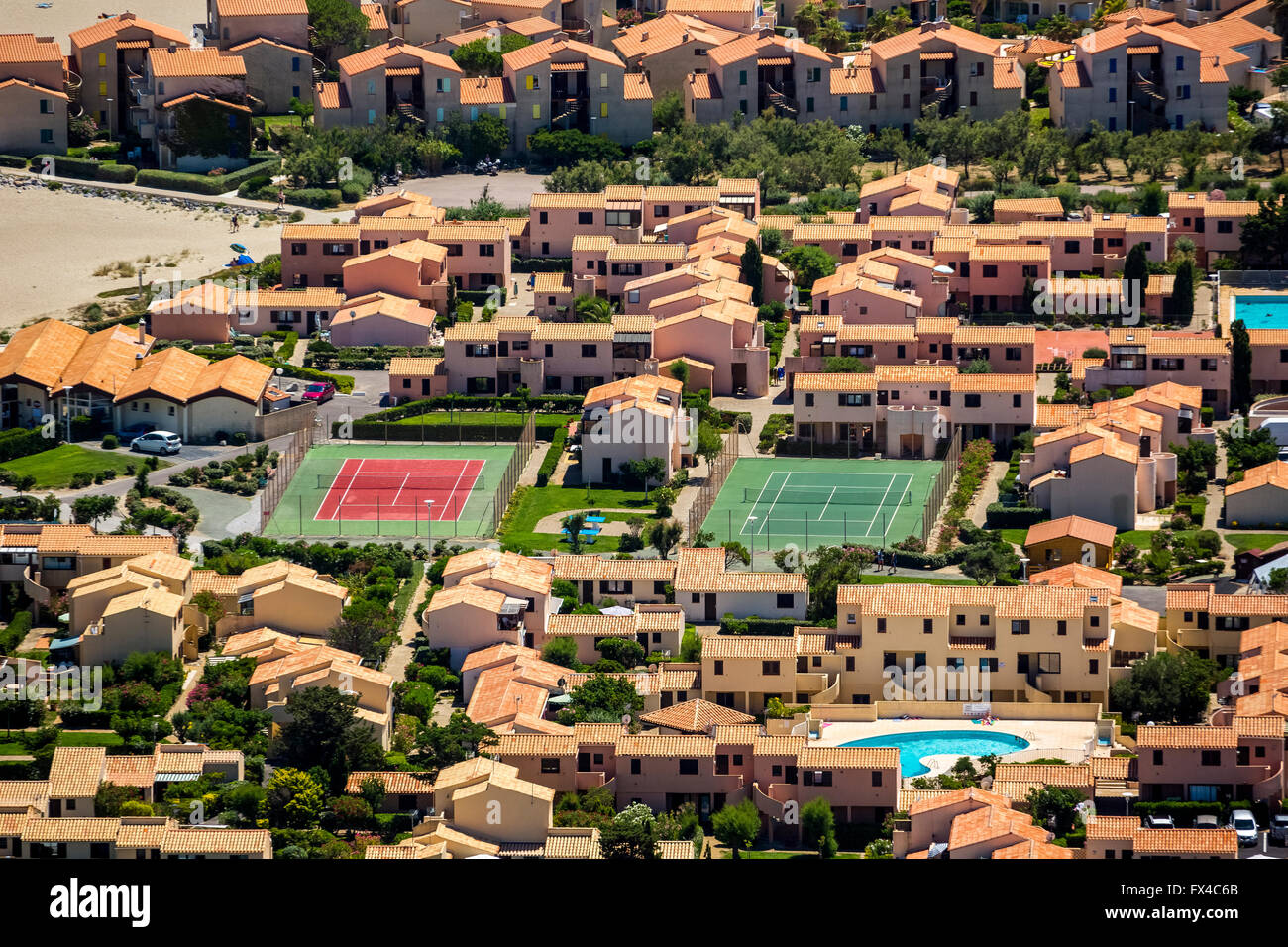 Vista aerea, Port Leucate, parchi di vacanze, località turistica, resorts, Leucate, France, Languedoc-Roussillon, Francia, Mediterranea Foto Stock