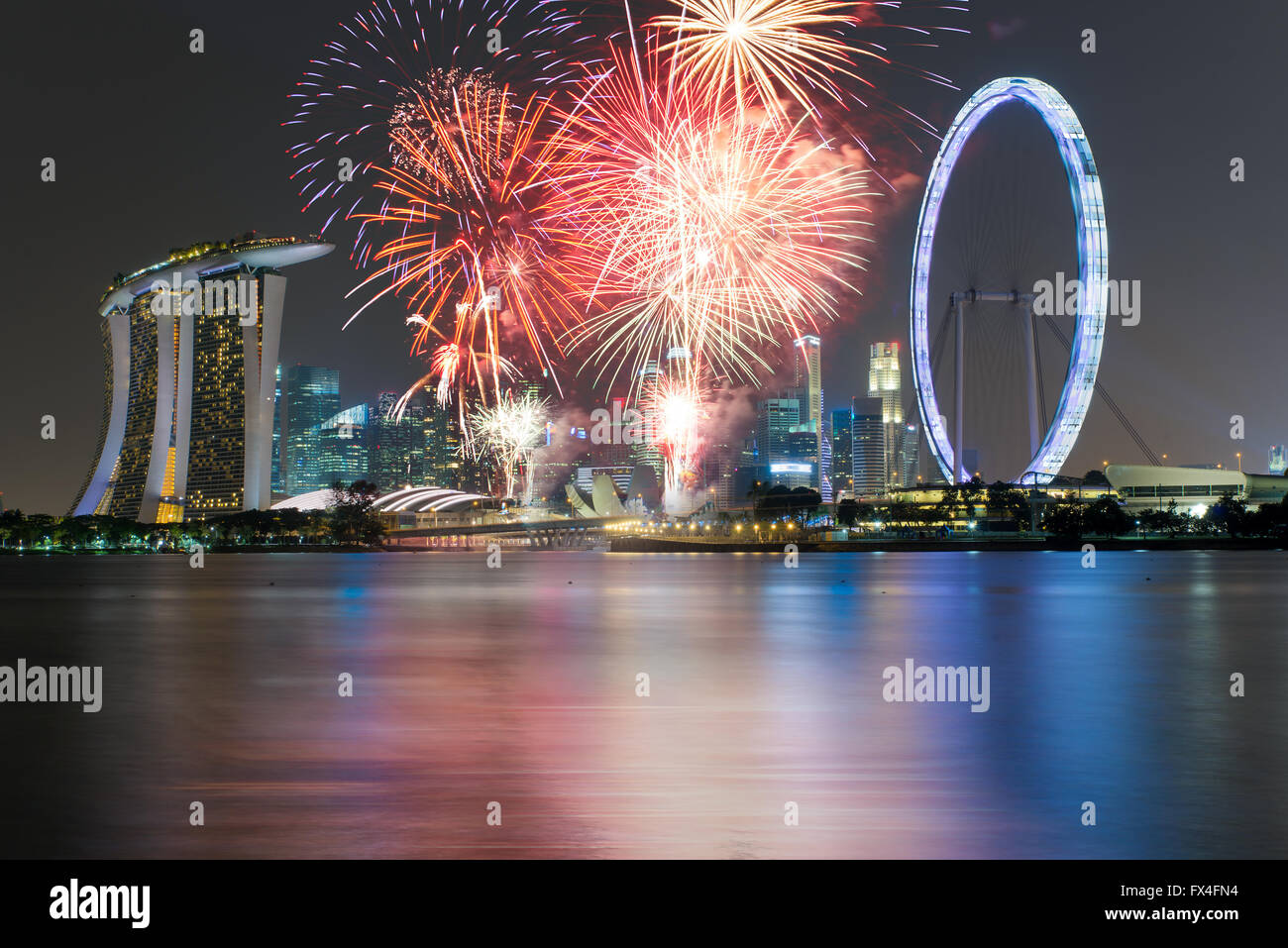 Singapore National Day celebrazione di fuochi d'artificio Foto Stock