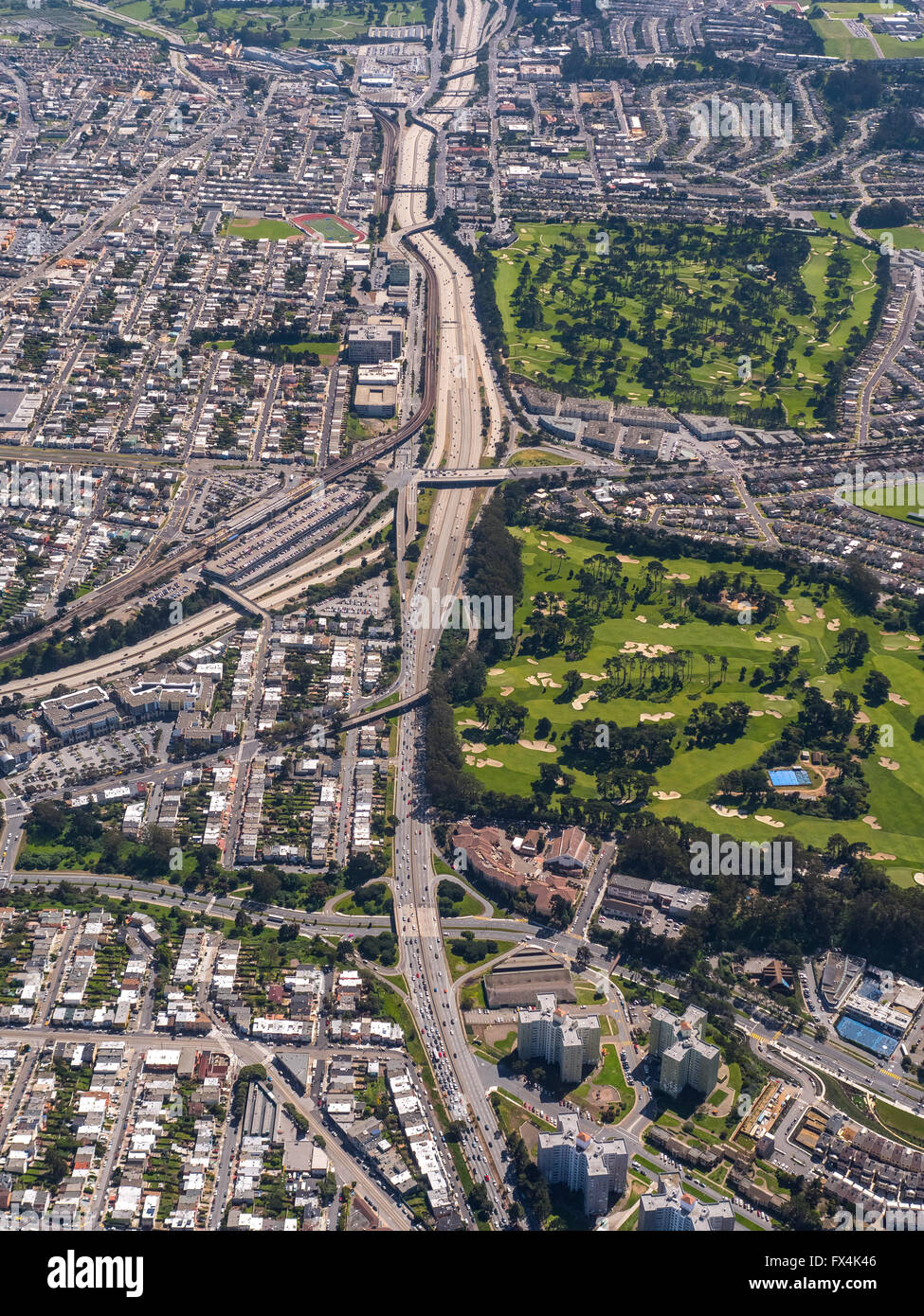 Vista aerea, superstrada 101 sud nella parte sud di San Francisco, San Francisco Bay Area, Stati Uniti d'America, California USA US, Foto Stock