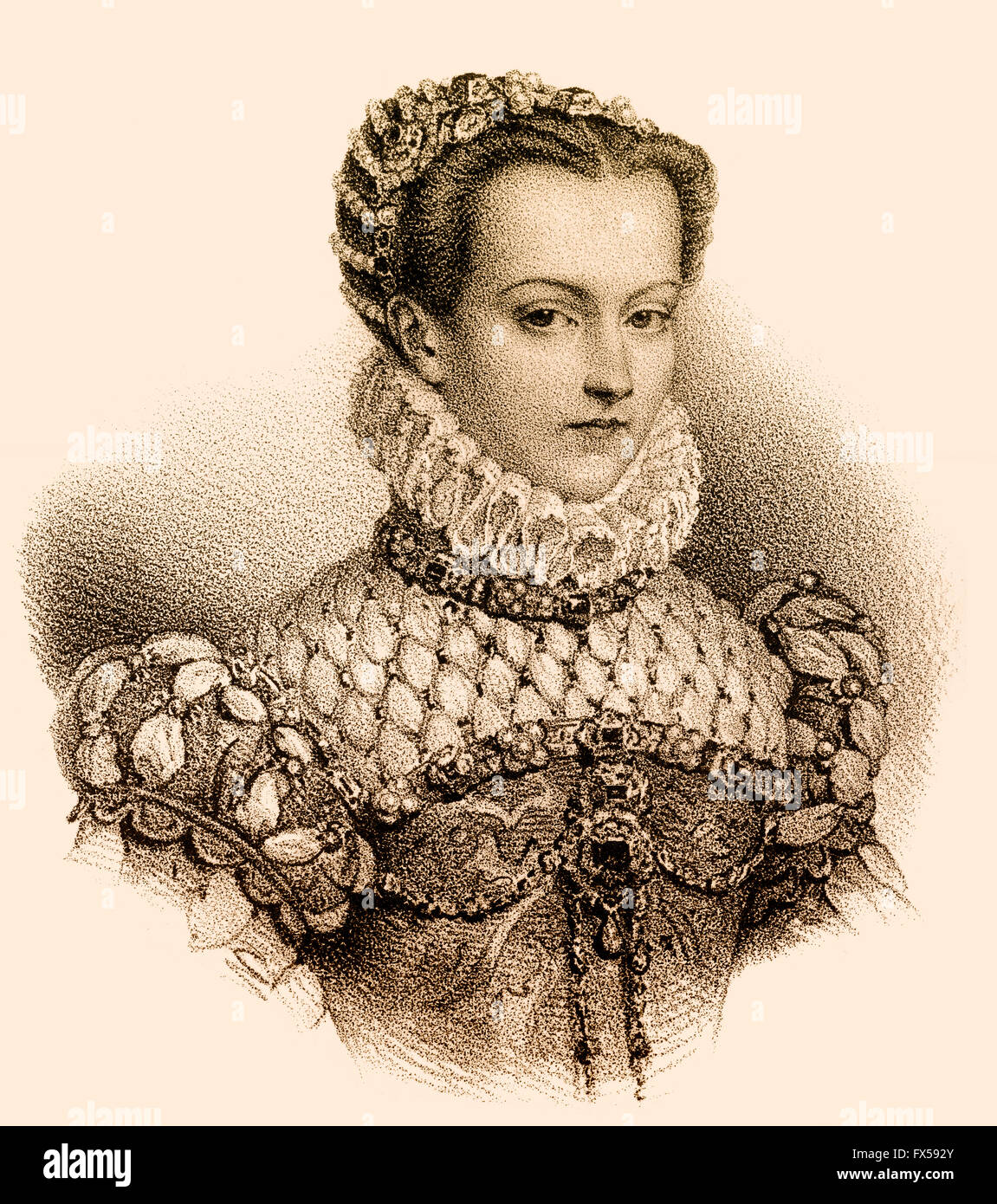 Elisabetta d'Austria, 1554-1592, regina di Francia come la moglie del re Carlo IX Foto Stock