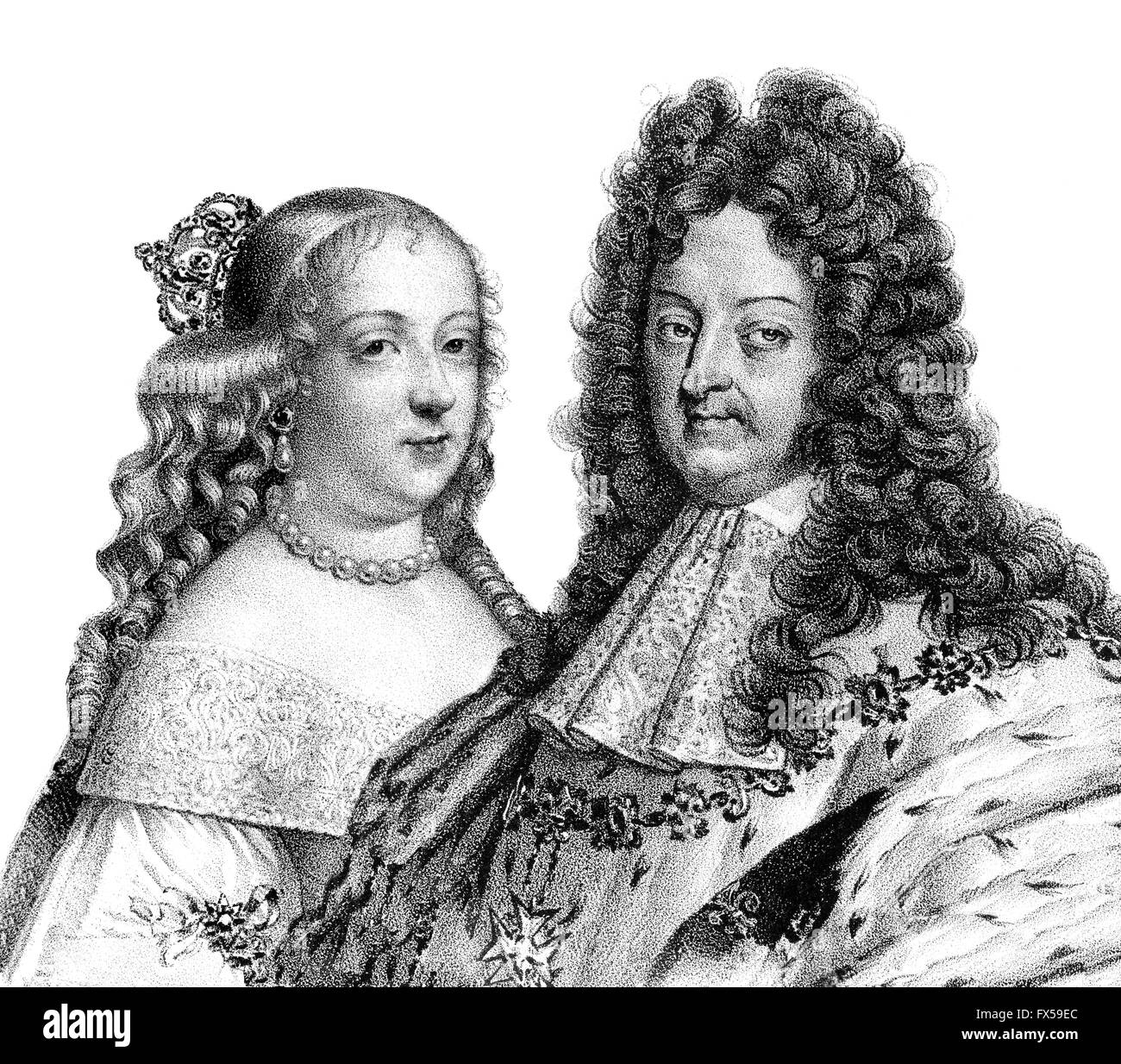 Luigi XIV, 1638-1715, Luigi il Grande Re Sole, Luigi XIV Re di Francia e la sua prima moglie, Maria Teresa di Spagna, Marie-T Foto Stock