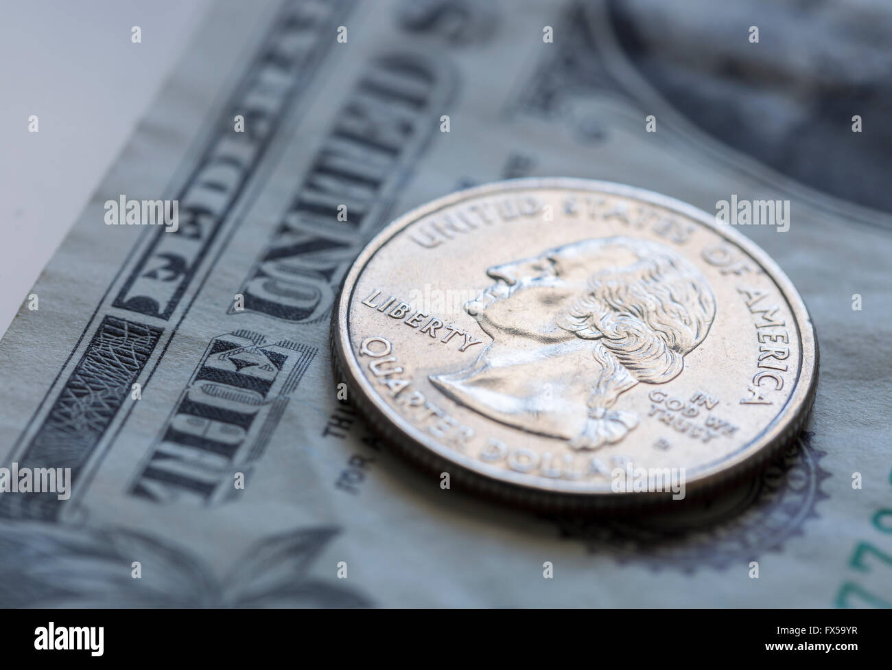 Quarto il dollaro statunitense Bill Close up. Foto Stock