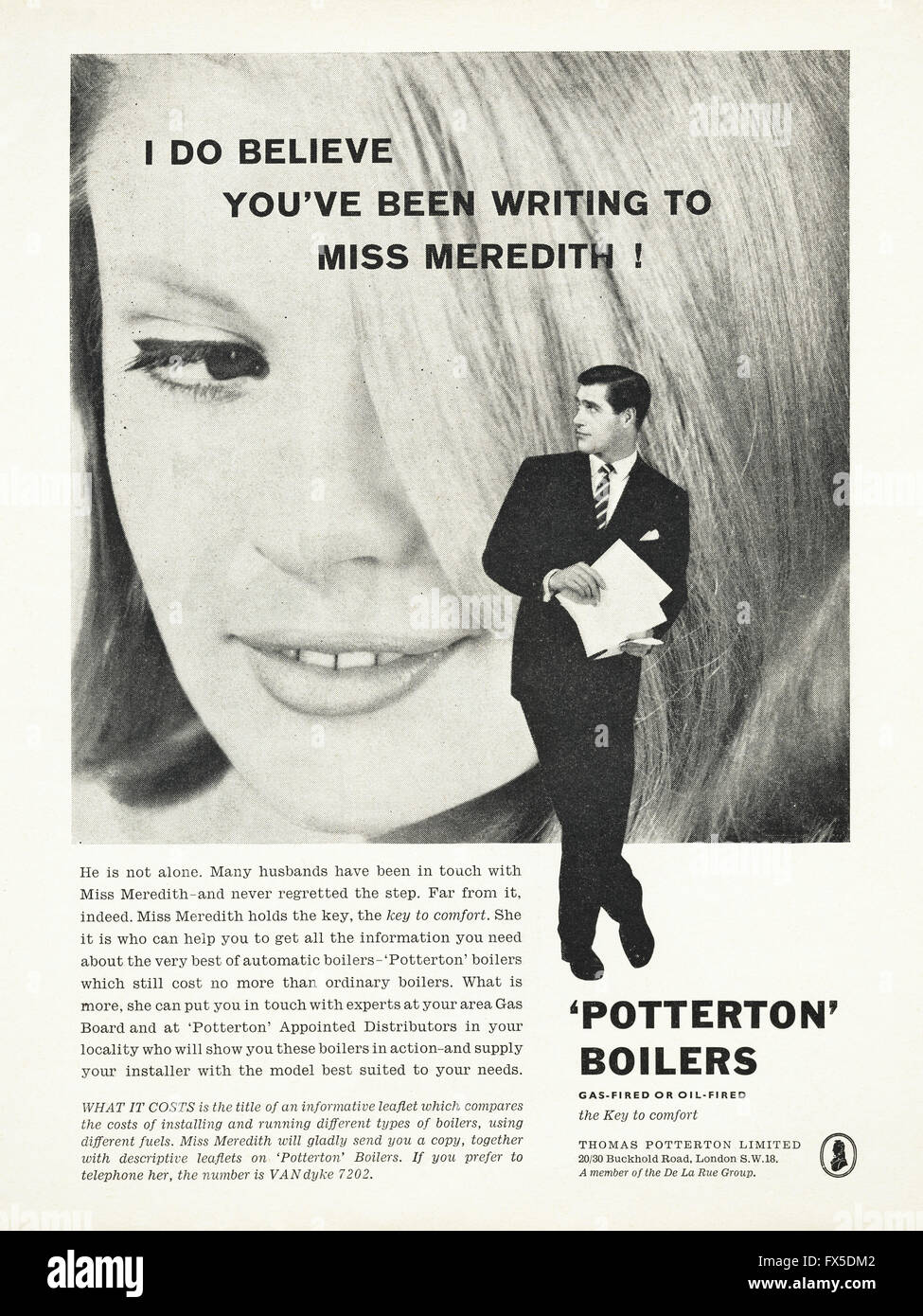 Vintage originale annuncio da 1960s. Annuncio datato 1960 pubblicità Potterton caldaie Foto Stock