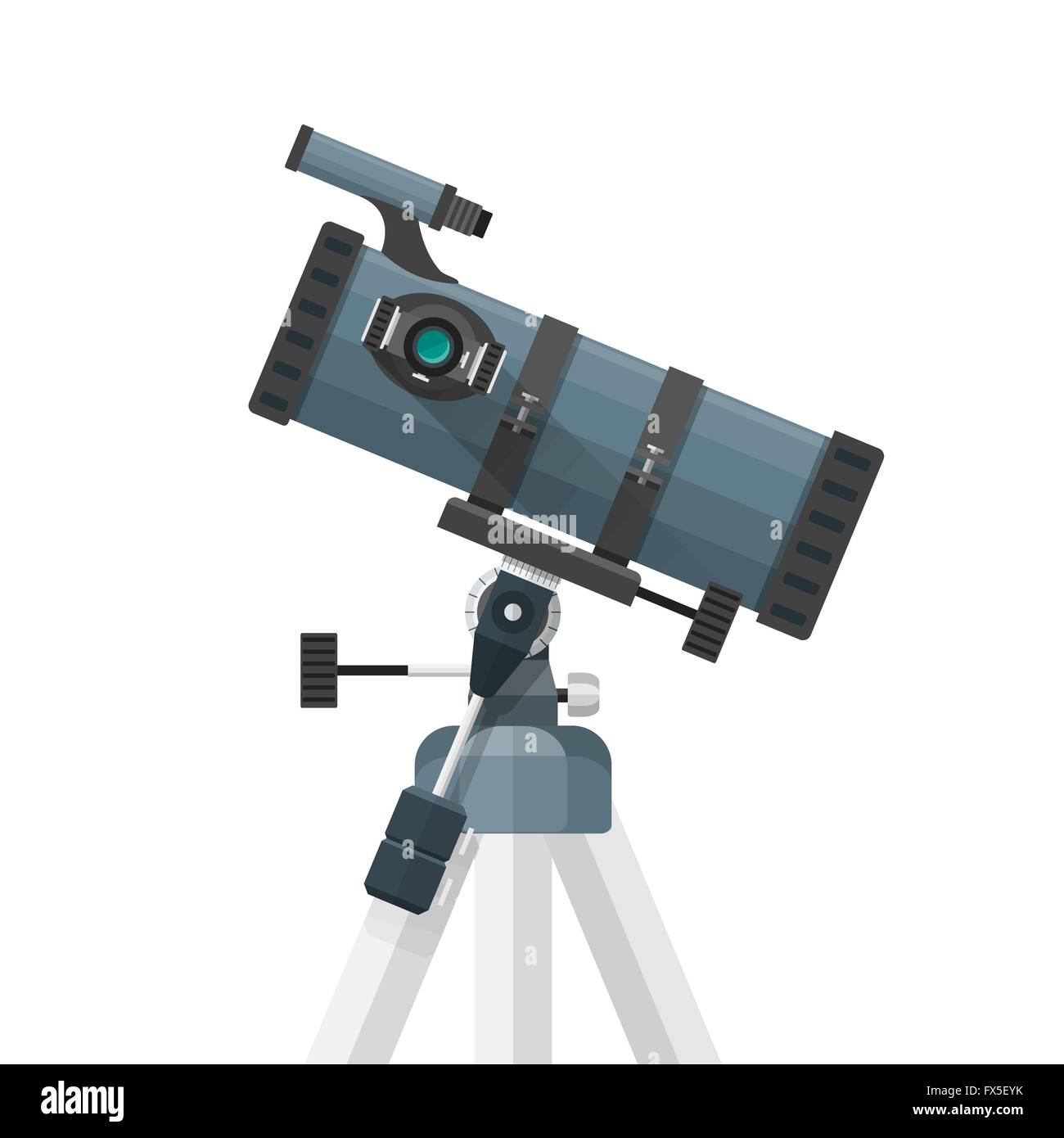 Vector colorato design piatto sistema di specchi telescopio riflettore sul montaggio equatoriale illustrazione isolati su sfondo bianco Illustrazione Vettoriale