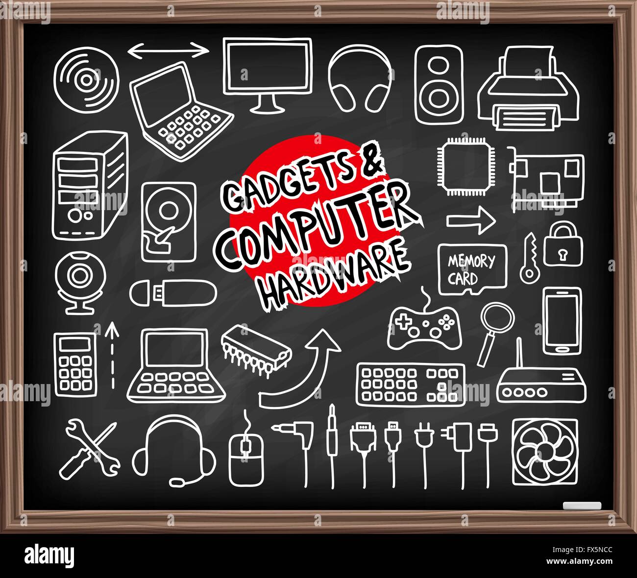 Doodle Hardware del Computer icone Illustrazione Vettoriale