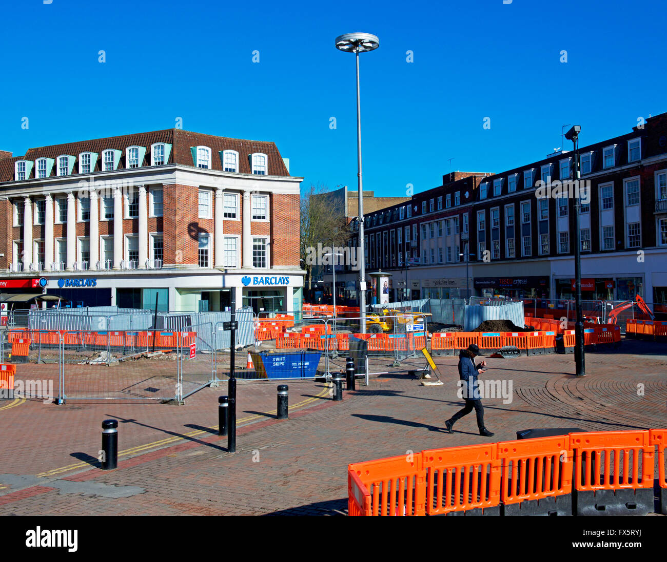 Il centro della città di essere re-lastricata di Kingston upon Hull, Humberside, East Yorkshire, Inghilterra, Regno Unito Foto Stock