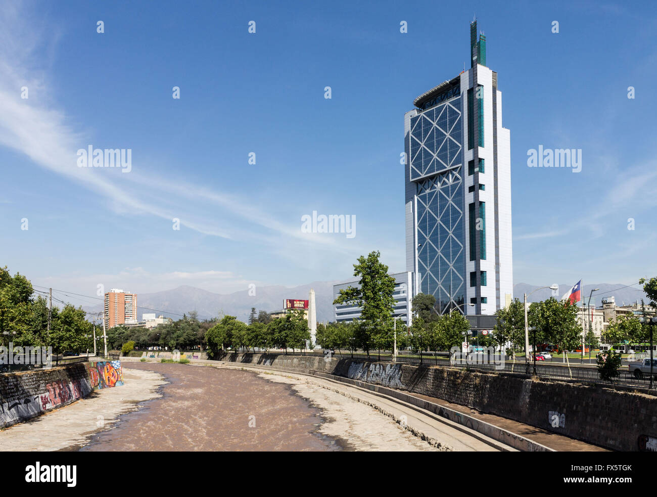 Fiume Mapocho, Santiago do Chile Foto Stock