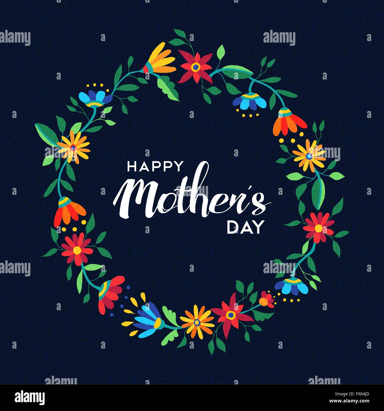 Felice Festa della mamma design preventivo con cute ghirlanda di fiori illustrazione nella vibrante in primavera i colori. EPS10 vettore. Illustrazione Vettoriale