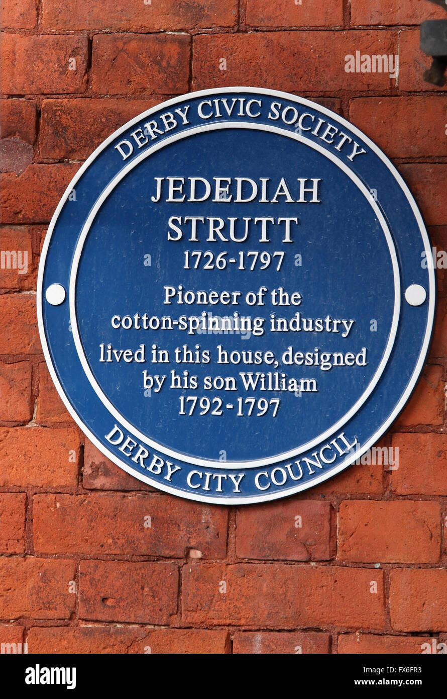 Jedediah Strutt targa blu nel Derby Foto Stock