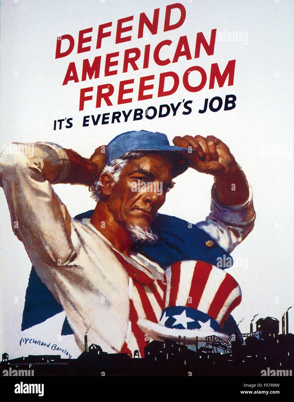 Difendere la libertà americana - lo zio Sam - II Guerra Mondiale - U.S poster di propaganda Foto Stock