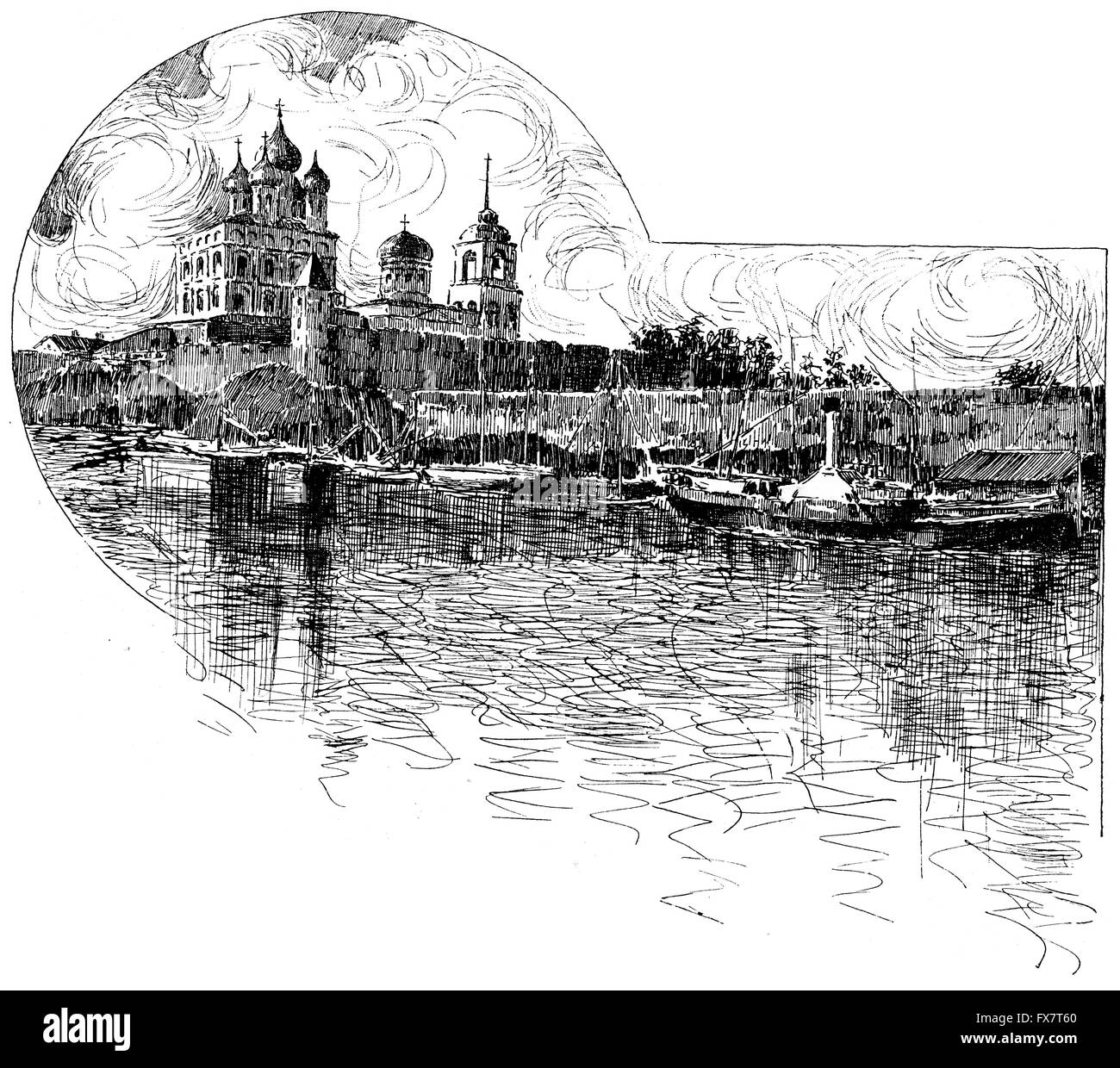 Pskov Cremlino - una illustrazione dal libro antico " Russia, la completa descrizione geografica", Mosca, Russia, 1900 Foto Stock