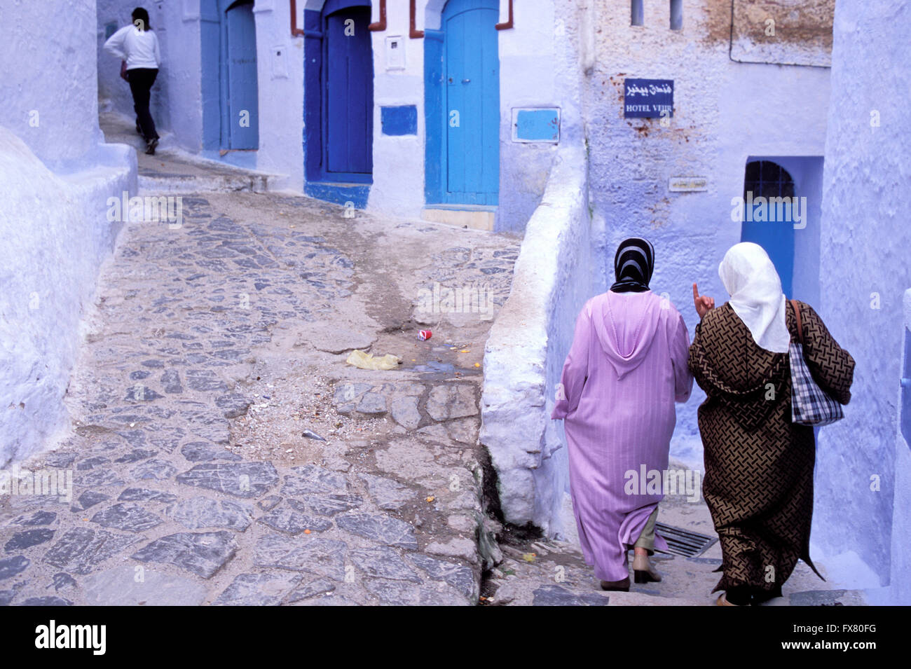 Il Marocco, Chefchaouen, città blu, Rif, donne Foto Stock